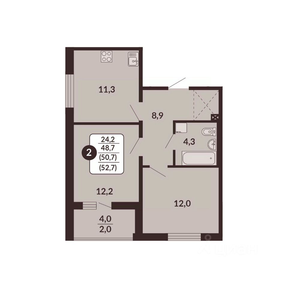 планировка квартиры 53 м2